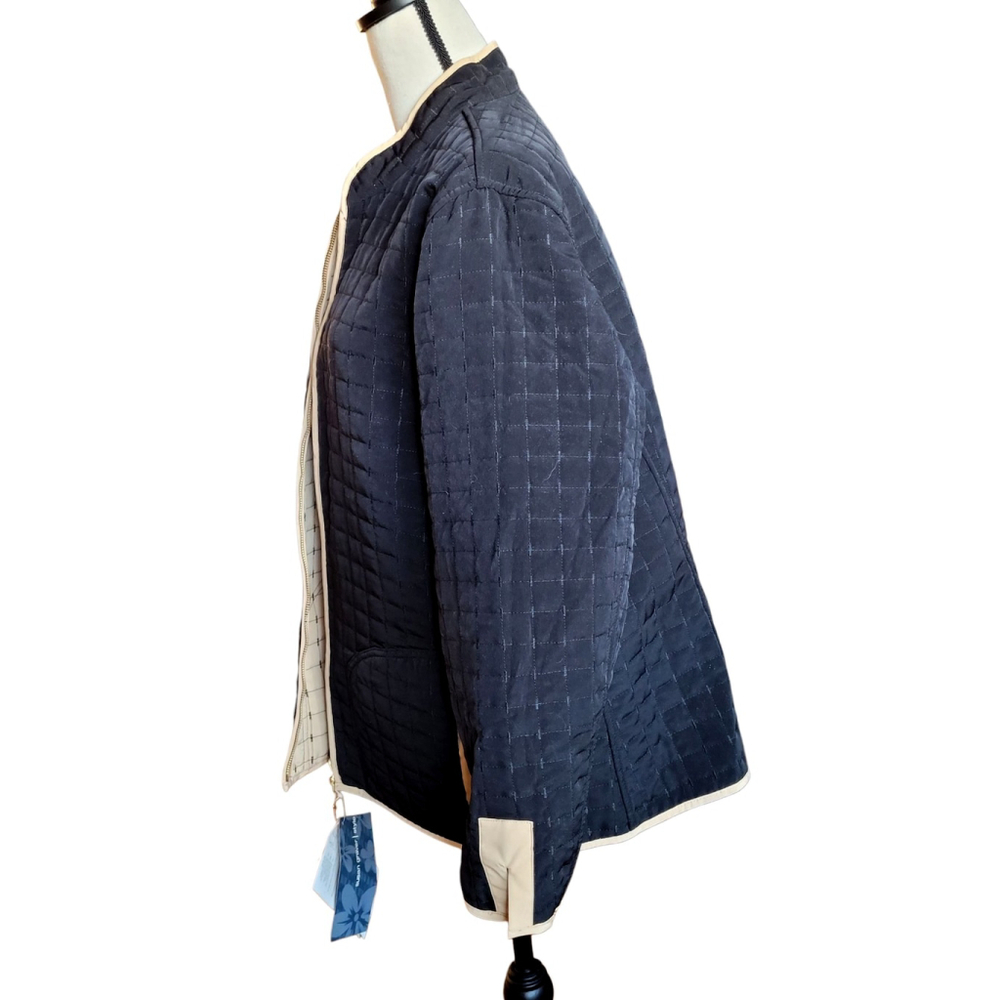 NWT Susan Graver black & tan Reversible Teflon Fabric Fall Jacket Qvc Size 1X - Picture 3 of 13